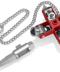 Universal Construction Control Cabinet Key with chain and magnetic support for profile cylinder locks and square drive tools.