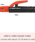 500 Amp Heavy Duty Welding Electrode Holder With Firm Grooved Jaw Grip For Five Eighths To Seven Sixteenths Inch Electrodes Brass Construction Uses Number One AWG Cable For Ten To Twenty Feet Lead Arc Welder Projects And True American Design showing side view with measurements