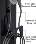 Close-up of Heavy Duty Outdoor EV Charger Pedestal with cable management features, showing wire entry hole and steel plate hook.