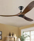 Real Deal 60 Inch Industrial Ceiling Fan Featuring Genuine Solid Wood Blades, installed in a living room, showcasing its sleek design.