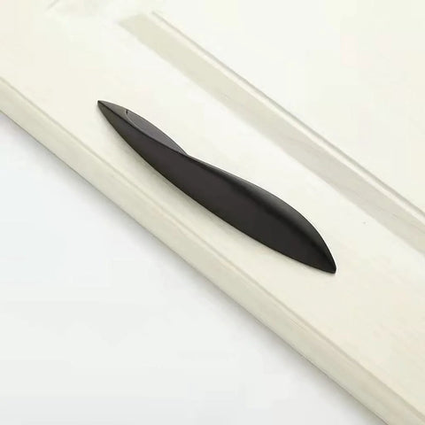 Arcuate Pulls S Shaped Cabinet Handles 5 Inch Center Matte Black Solid Zinc Alloy on cabinet door