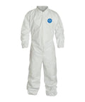 Disposable Protective Coverall With Elastic Wrists And Ankles And Hood White Large 25 Pack Comfortable Fit For Cleanrooms Painting And Construction Great For Any Job, front view