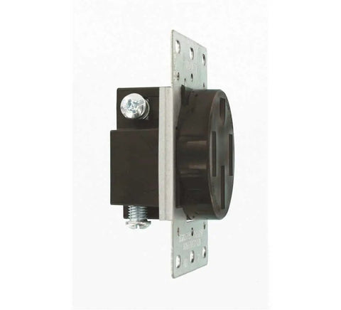 Side view of Heavy Duty NEMA 14 50R Flush Mount Receptacle 50 Amp 125 To 250V 3 Pole 4 Wire Side Wire Built Tough Industrial Grade Grounding
