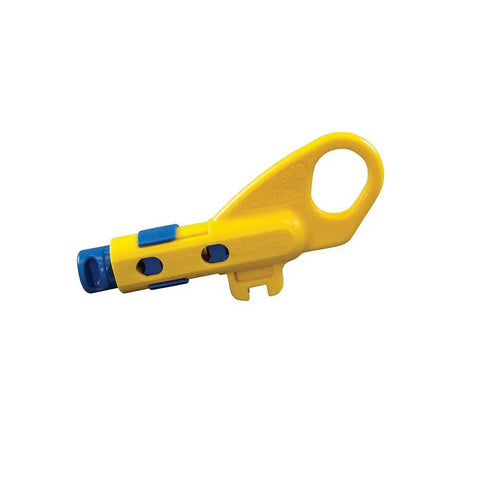 Data And Coax Cable Stripping Tool With Radial Design For RG59 RG6 And CAT3 To CAT6A, yellow plastic handle, adjustable high carbon steel blades