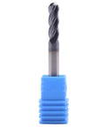 Pro Grade Solid Carbide Ball Nose End Mills Set, Five Pieces, AlTiN Coated, Four Flute shown in blue holder