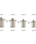 Pro Grade Dowel Pin Center Point Set 8 Piece Transfer Plugs For Woodworking in various sizes with dimensions shown
