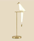 Bird Themed Modern Art LED Floor Lamp For Home And Office, gold stand, PVC shade, bird design, ideal for living areas and kids' rooms.