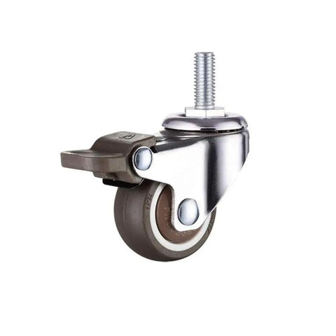 1 Inch Mini Shopping Cart Caster Wheels With Brakes, Soft Rubber TPE Swivel Casters, M6x15mm Threaded Mini Stem