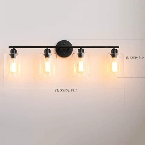 4 Light Matte Black Vanity Light Over Mirror With Clear Glass Shades Modern Farmhouse Wall Sconce For Bathroom UL Listed Anti Rust Metal Frame Wet Location Fixture
