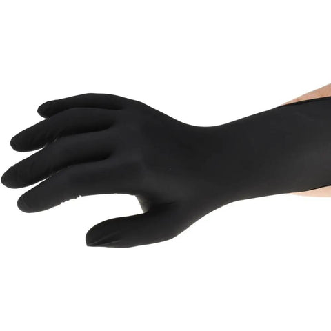 Heavy Duty Black Nitrile Work Gloves Provide Killer Snag Resistant Grip Ideal For Auto Garages Or Busy Kitchens Latex Free Powder Free protective glove on hand.