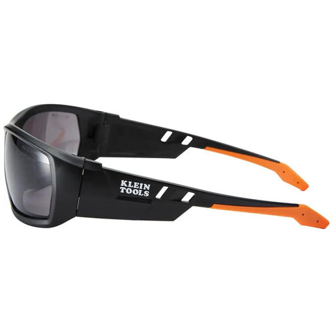 Pro Grade Safety Glasses Kit With Full Frame Lenses And Breakaway Lanyard Eight Piece Set, side view of glasses, gray lenses
