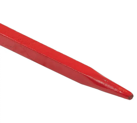 Red 39 Inch Bale Spear For Quick Attach, Heavy Duty Hay Fork With 3000 Lb Capacity, 7/8 Inch Front Diameter, metal tip close-up