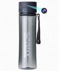 Stealthy Hidden Spy Camera Water Bottle HD 1080P Portable WiFi Cam with discreet lens, black strap, motion detection for security