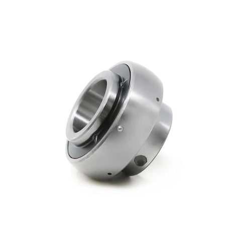 MAPLE ACE UC209 insert bearing, side view, 45mm bore, spherical OD, steel finish with set screws and lubrication hole