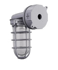Jelly Jar Vapor Tight Wall Light Fixture With Prismatic Glass, industrial style utility sconce, weatherproof gray finish, side view