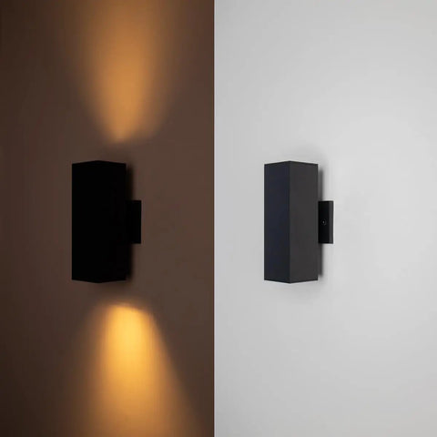 Two Pack Matte Black Outdoor Wall Sconces With Aluminum Rectangular Tube And Tempered Glass Cover IP65 Weatherproof
