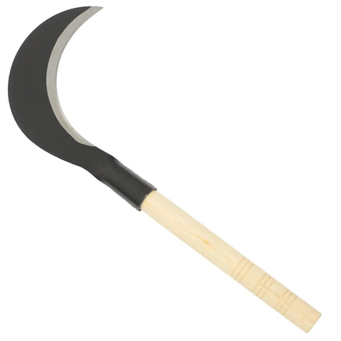 Long Handle Hand Scythe for Weeding and Lawn Care, Manganese Steel Manual Weeding Tool with wooden handle.
