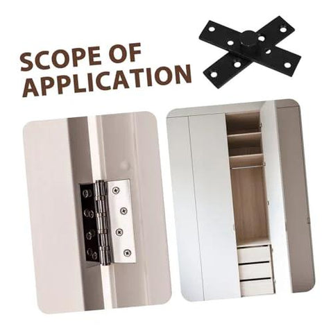Secret Swivel Stainless Steel Exterior Door Hinge for Cabinets and Toilet Doors in use on white cabinet