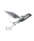 Heavy Duty Solar Security Lights Outdoor With Motion Sensor Floodlight IP65 Waterproof Adjustable Head mounted on a white pole.