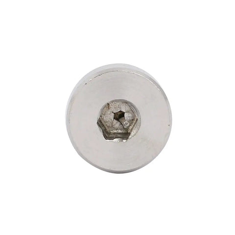 Straight Up Tough 304 Stainless Steel Hex Socket Shoulder Bolts With M10 Threads And A 12mm Shoulder Diameter Plus 10mm Length Five Piece Set, top view of bolt.