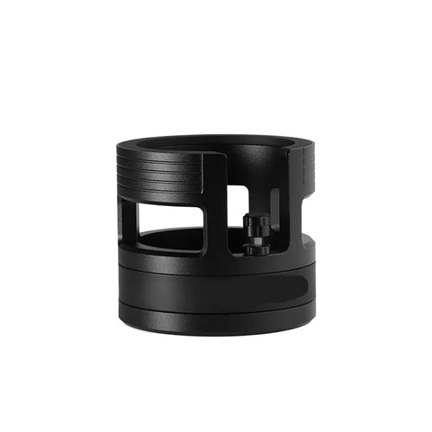 Game Changing 58mm Espresso Portafilter Station Keeps Your Gear Locked In Place During Tamping with sturdy black metal structure.