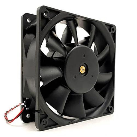 Side view of 120mm 12V high flow PC case fan with 0.60A draw, 5000 RPM and 226 CFM, dual ball bearing DC cooling fan for PC builds.