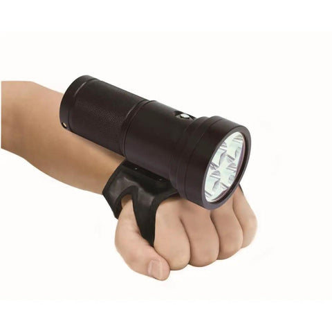 Hand holding 5200 Lumen Narrow Beam Technical Light With Battery Indicator, Push Button Power Levels, Includes Tech Glove