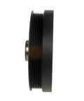 Side view of Ford Lobo Harmonic Balancer Replacement 2004 2010 black serpentine drive belt type with keyway and mounting hole.