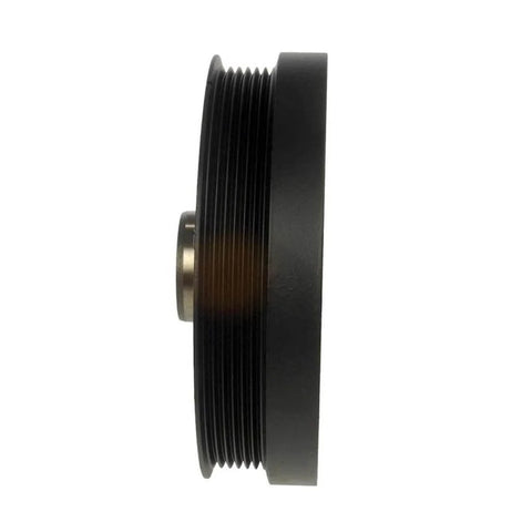 Side view of Ford Lobo Harmonic Balancer Replacement 2004 2010 black serpentine drive belt type with keyway and mounting hole.