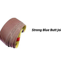 Pro Grade Aluminum Oxide Sanding Belts 4 X 36 Five Pack Heavy Duty Abrasive Strips stacked display, showing grain and color.
