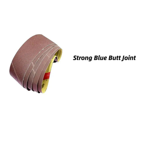 Pro Grade Aluminum Oxide Sanding Belts 4 X 36 Five Pack Heavy Duty Abrasive Strips stacked display, showing grain and color.
