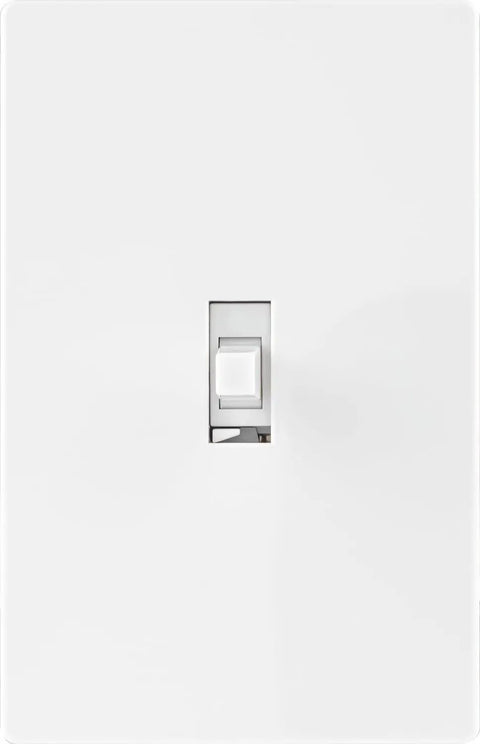 Slick Z Wave Long Range Dimmer Switch With Classic Toggle Design For Effortless Smart Home Control compatible with Alexa, displayed in white.