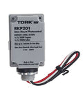 Front view of Outdoor 120V Stem Mount Photocontrol with light adjustment bar, wiring visible, for dusk to dawn lighting