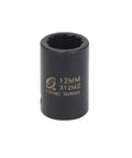 High Performance 3/8 Drive 12 Metric 12 Point Impact Socket Forged From Chrome Molybdenum Steel Heavy Duty Garage Setup viewed from the side.
