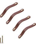 4 Pack Soft Genuine Leather Drawer Pulls Handles For Cabinets Wardrobes And Kitchen Closets 5.6 Inch Brown With Multiple Screws Included
