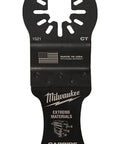 Professional Grade Oscillating Multi Tool Blades One Three Eighths Inches Carbide Tipped Cutting Edges Five Pack blade close-up, carbide teeth design.