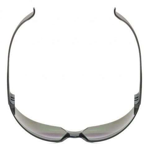 Bulk 30 Pack Rimless Safety Glasses Grey Wrap Around Style front view showing smoked lenses and frame design.