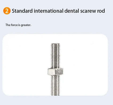 Standard international dental screw rod with greater force capability shown against white background.
