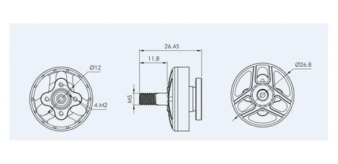 Technical diagram of 4-6S Brushless Drone Motor With 1500KV/2850KV/3550KV Options For 3-5 Inch FPV Drones