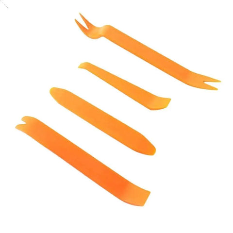 100 Piece Auto Push Retainer Clip Kit For Trim Panels And Body Fasteners, Durable Plastic Clips For Car Interior And Exterior Panel Mounts, Replacement Set For Door, Fender, Bumper And Trim Applications, 4 orange plastic trim removal tools