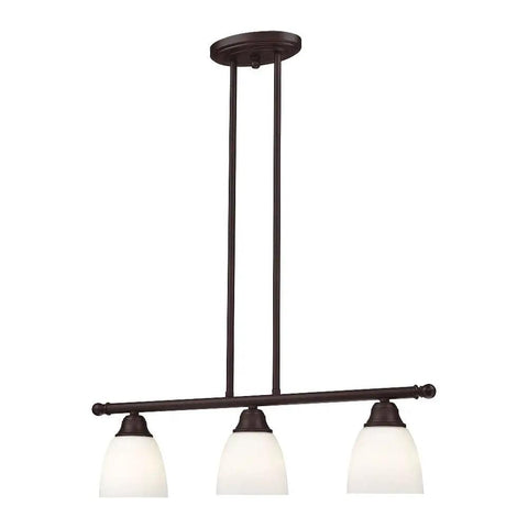 Transitional Three Light Linear Chandelier From Somerville Collection In Bronze Finish With Hand Blown Satin Opal Glass