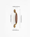 Vintage Walnut Wood Cabinet Handles Set With Zinc Alloy Drawer Pulls In Antique Metal Finish, size dimensions shown