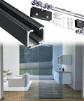 Heavy Duty 15 Foot Sliding Barn Door Track Kit With Soft Close Hardware And Smooth Roller System For Glass Doors in modern home