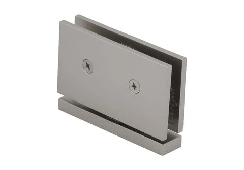 Senior Cardiff Satin Nickel Glass Door Hinge for One Half Inch Thick Glass, Heavy Duty 145 Lb Capacity, Square Corner Design