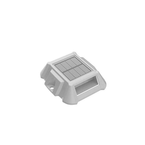 Blue LED Solar Deck Light from the Solar Powered Yard Lighting Kit, featuring a solar panel, for safe night walkway marking