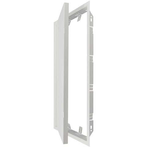Rock Solid Galvanized Steel Access Panel For Drywall Built Tough As A Tank 10X20 Inch white panel, showing inside mechanism and latch.