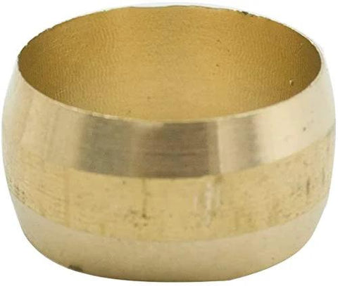 Brass compression sleeve ferrule for 3/8 in OD tubing, close-up view