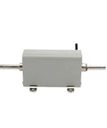 Dead Reliable Mechanical Length Counter With Double Rolling Wheels For Tight Yard Meter Tracking Robust Stainless Steel Frame Easy Reset Button No Fuss Tracking Gauge viewed from side with connectors visible.