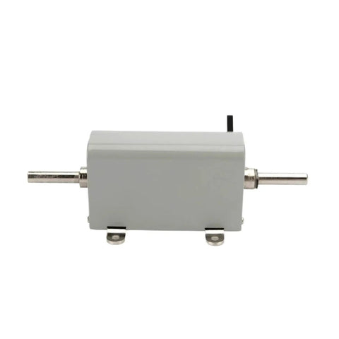 Dead Reliable Mechanical Length Counter With Double Rolling Wheels For Tight Yard Meter Tracking Robust Stainless Steel Frame Easy Reset Button No Fuss Tracking Gauge viewed from side with connectors visible.