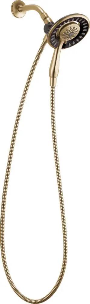 4-Spray Touch-Clean In2ition 2-In-1 Dual Handheld Shower Head With Hose in Champagne Bronze, wall-mounted view
